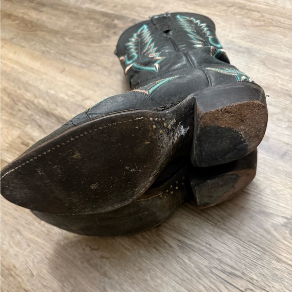 Lucchese Black and Turquoise Snip Toe Western Cowboy Boots Size 7 - Picture 10 of 16